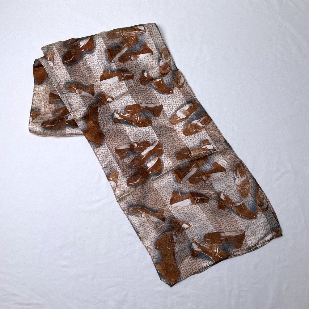Kenneth Cole Womens Novelty Shoe Print Silk Rectangle Scarf OS Brown